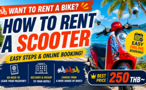 Koh Phangan scooter rental guide image explaining how to rent a scooter safely with Skoot