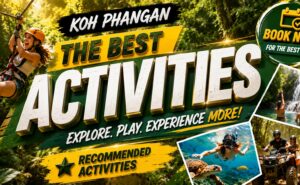 Koh Phangan activities guide feature image showing jungle, waterfall and sea-based experiences beyond the Full Moon Party.