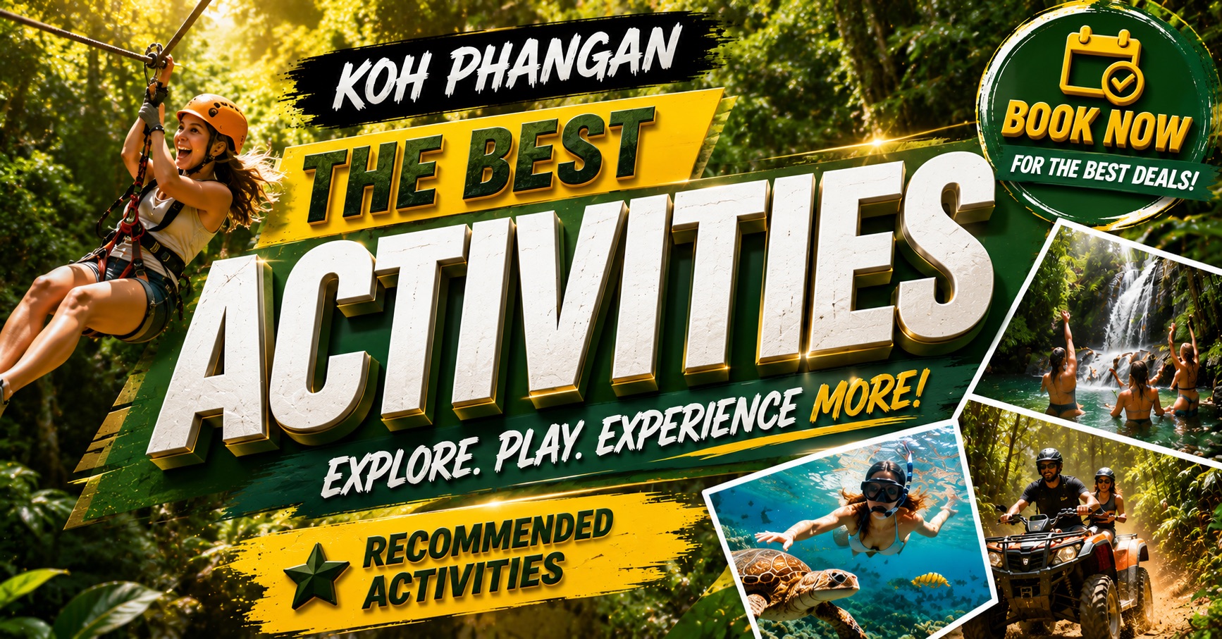Koh Phangan activities guide feature image showing jungle, waterfall and sea-based experiences beyond the Full Moon Party.