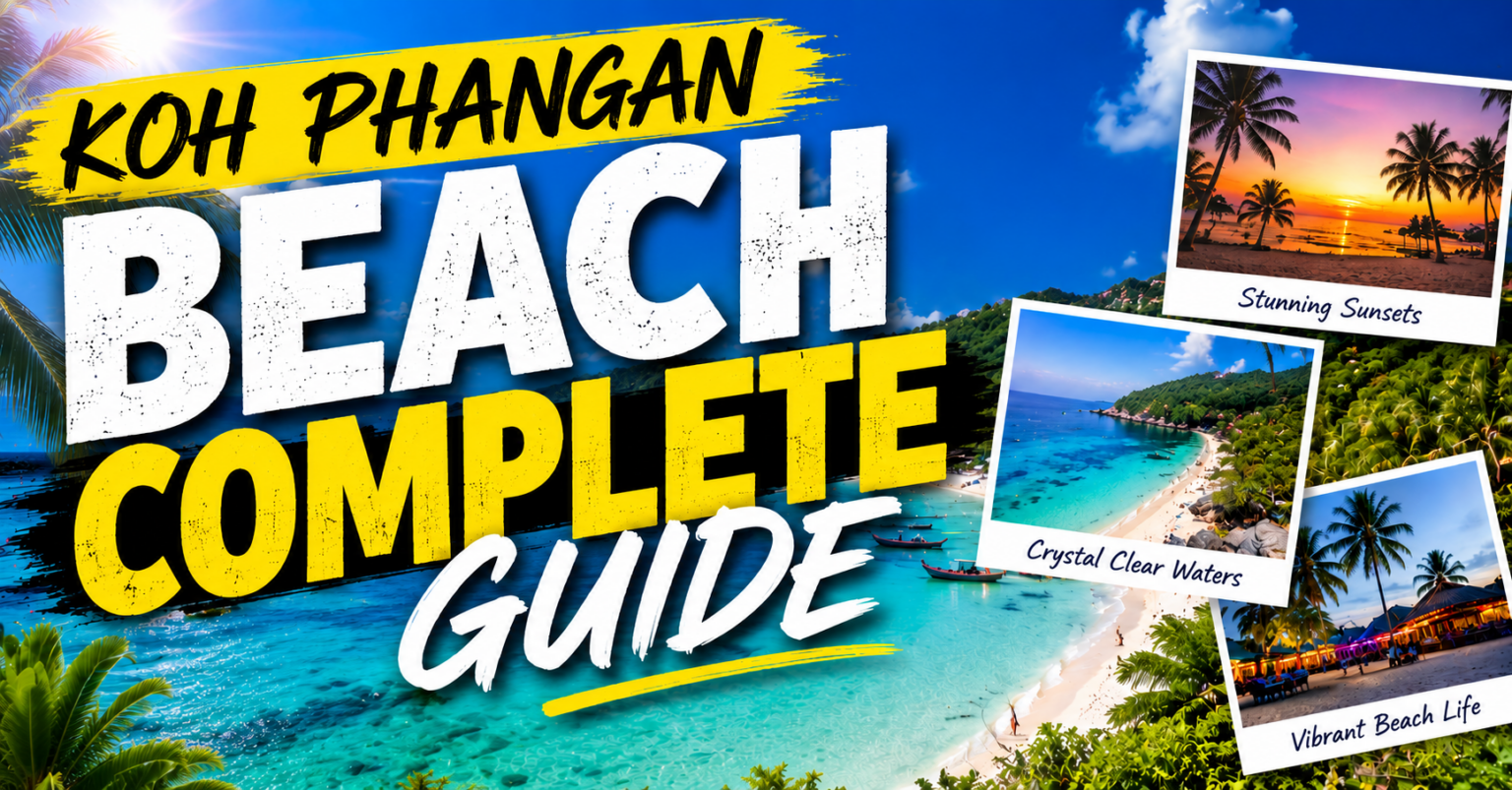 Koh Phangan beach guide feature image showing tropical beaches and recommended beach areas for different travel styles.